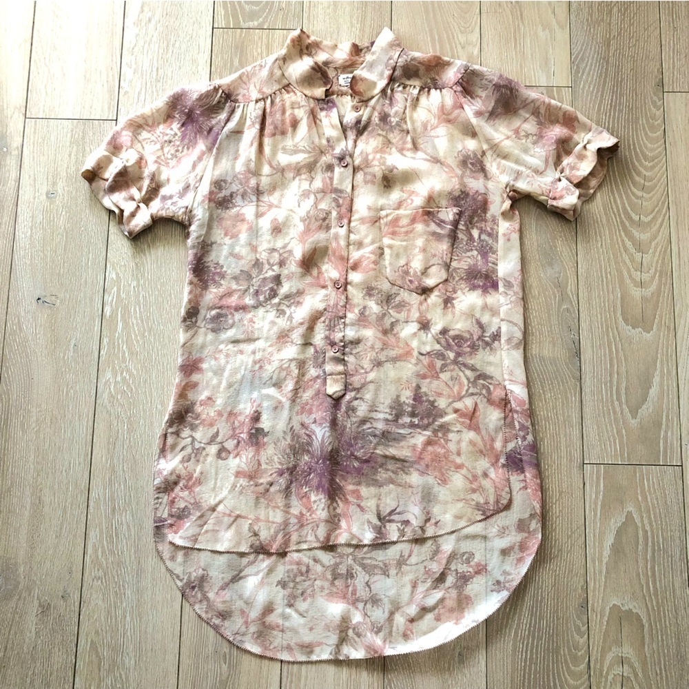 Wilfred Silk Antique Floral Print Blouse in Cream Size XXS